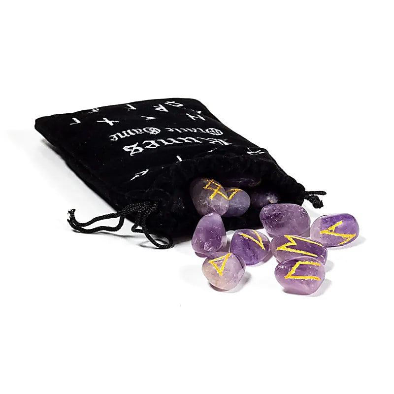 Set rune din ametist natural calitate AA – 25 pietre pentru divinație, intuiție și meditație