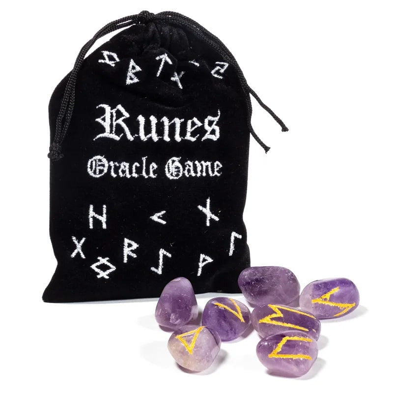 Set rune din ametist natural calitate AA – 25 pietre pentru divinație, intuiție și meditație
