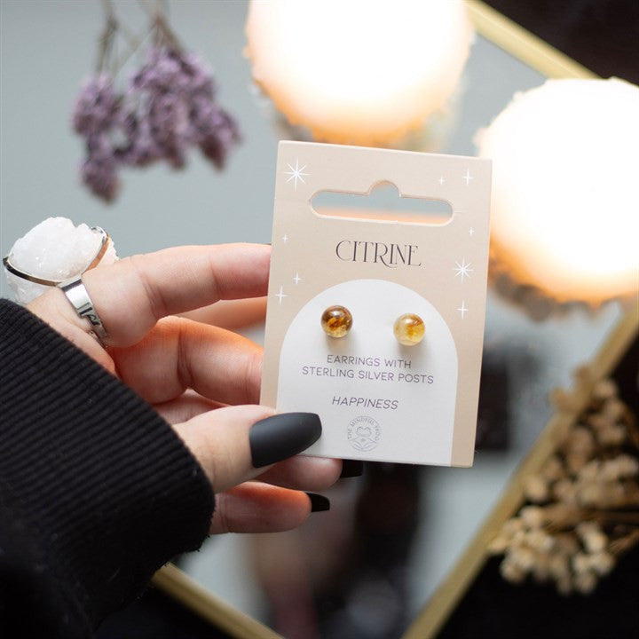 Cercei din argint sterling și cristal semiprețios de citrin pentru fericire